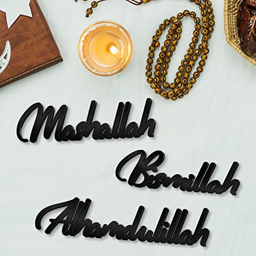 3 Pieces Wood Islamic Decor for Table Bismillah Alhamdulillah Mashallah Home Decorations for Ramadan Gifts Wooden Letter Ramadan Table Decor Eid Mubarak Tabletop Wooden Sign for Desk Shelf Living Room