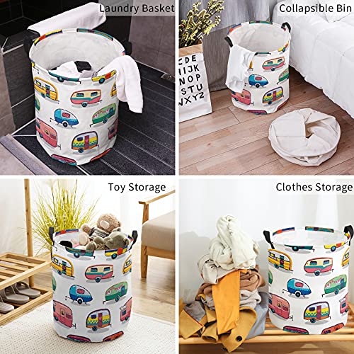 Laundry Basket Summer Camping Rv Cartoon Car,Waterproof 60L Collapsible Clothes Hamper Colorful Truck on White,Large Storage Bag for Bedroom Bathroom