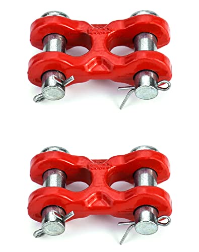 QWORK 3/8 Inches Twin Clevis Safety Chain Repair Links, 2 Pack Trailer Tie Down Links, Industrial Grade Heavy Duty Material - 6,600 LBS. Capacity