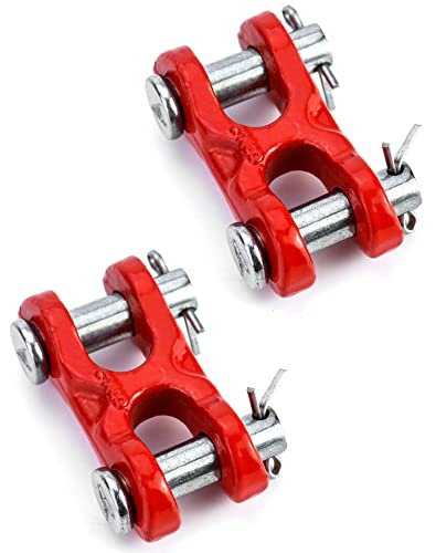 QWORK 3/8 Inches Twin Clevis Safety Chain Repair Links, 2 Pack Trailer Tie Down Links, Industrial Grade Heavy Duty Material - 6,600 LBS. Capacity