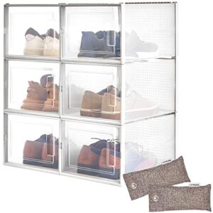 homebuddy shoe organizer for closet - 6 pack xl shoe storage boxes clear plastic stackable bin, boots, sneaker storage, clear shoe boxes with lids, zapateras organizer for shoes, closet shoe organizer
