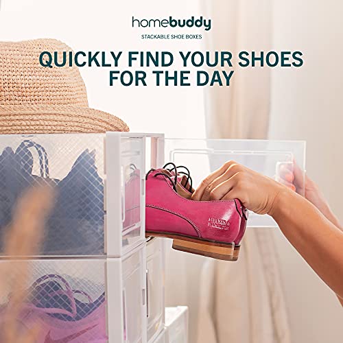 HomeBuddy Shoe Organizer for Closet - 6 Pack XL Shoe Storage Boxes Clear Plastic Stackable Bin, Boots, Sneaker Storage, Clear Shoe Boxes with Lids, Zapateras Organizer for Shoes, Closet Shoe Organizer