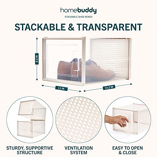 HomeBuddy Shoe Organizer for Closet - 6 Pack XL Shoe Storage Boxes Clear Plastic Stackable Bin, Boots, Sneaker Storage, Clear Shoe Boxes with Lids, Zapateras Organizer for Shoes, Closet Shoe Organizer