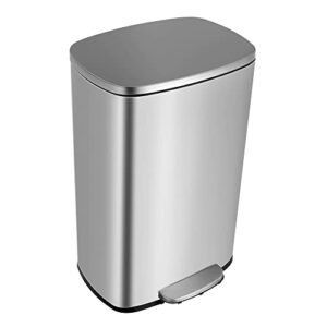 finetones Trash Can, Stainless Steel Garbage Can with Silent Lid, Durable Pedal & Inner Bucket, Pedal Garbage Bin for Kitchen Inside Outside (50L, Silver)