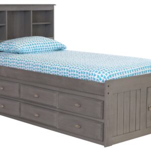 OS Home and Office Furniture Solid Pine Twin Captains Bookcase Bed with 6 Drawers in Charcoal Gray