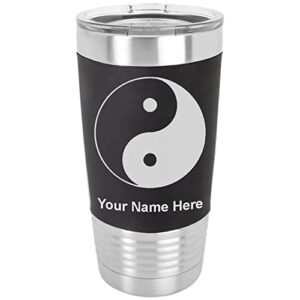 lasergram 20oz vacuum insulated tumbler mug, yin yang, personalized engraving included (silicone grip, black)