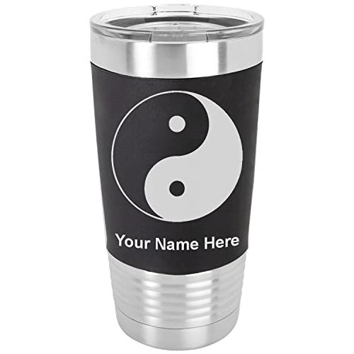 LaserGram 20oz Vacuum Insulated Tumbler Mug, Yin Yang, Personalized Engraving Included (Silicone Grip, Black)