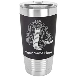 lasergram 20oz vacuum insulated tumbler mug, cobra snake, personalized engraving included (silicone grip, black)