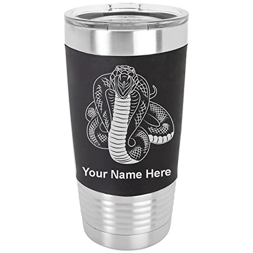 LaserGram 20oz Vacuum Insulated Tumbler Mug, Cobra Snake, Personalized Engraving Included (Silicone Grip, Black)