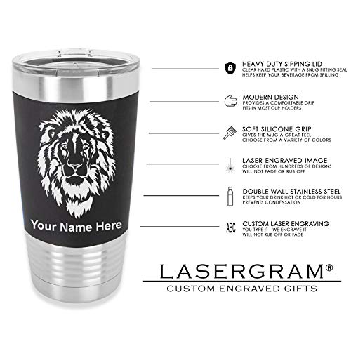 LaserGram 20oz Vacuum Insulated Tumbler Mug, Cobra Snake, Personalized Engraving Included (Silicone Grip, Black)