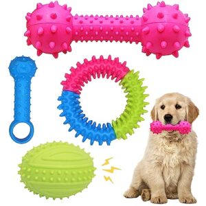 omivine puppy toys for teething, 4 pack dog chew toys for puppy, cute dog toys puppies teething toys for cleaning teeth outdoor interactive pet dog toys set soft durable puppy chew toys for small dogs
