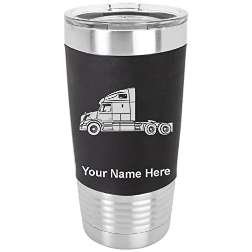 LaserGram 20oz Vacuum Insulated Tumbler Mug, Truck Cab, Personalized Engraving Included (Silicone Grip, Black)