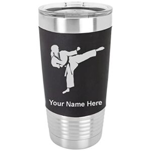 lasergram 20oz vacuum insulated tumbler mug, karate woman, personalized engraving included (silicone grip, black)
