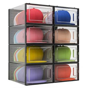 qualiapex hat organizer for baseball caps, hat storage box showcase, baseball caps collection display boxes stackable, dust-proof for closet cap holder(pack of 8)