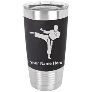 lasergram 20oz vacuum insulated tumbler mug, karate man, personalized engraving included (silicone grip, black)