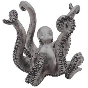 silver toned octopus mug holder, unique kitchen organization, freestanding tabletop décor, nautical theme decoration, 7.5 inches
