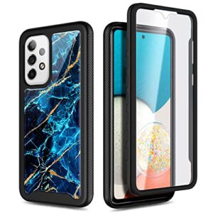NZND Case for Samsung Galaxy A53 5G with [Built-in Screen Protector], Full-Body Protective Shockproof Rugged Bumper Cover, Impact Resist Durable Phone Case (Marble Design Sapphire)