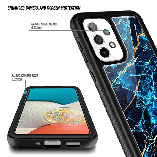 NZND Case for Samsung Galaxy A53 5G with [Built-in Screen Protector], Full-Body Protective Shockproof Rugged Bumper Cover, Impact Resist Durable Phone Case (Marble Design Sapphire)