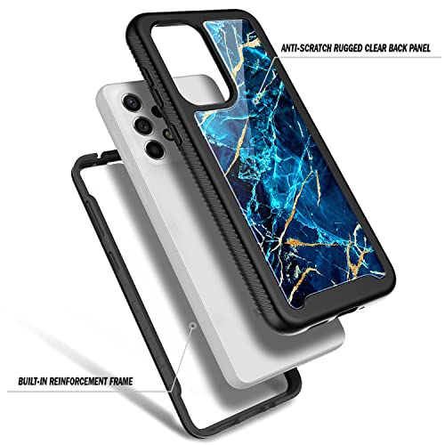 NZND Case for Samsung Galaxy A53 5G with [Built-in Screen Protector], Full-Body Protective Shockproof Rugged Bumper Cover, Impact Resist Durable Phone Case (Marble Design Sapphire)