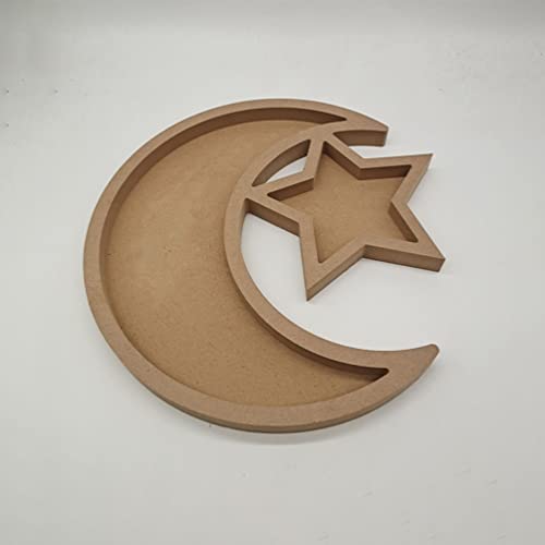 PRETYZOOM Eid Mubarak Party Food Serving Plate Ramadan Kareem Moon Star Shape Tray Cake Dessert Display Holder for Islam Muslim Party Festival Table Decor