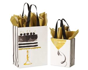 papyrus gift bags with tissue paper (cake and balloon) for birthdays, weddings, bridal showers, baby showers and all occasions (2 bags, 1 large 13", 1 medium 9", 4-sheets)