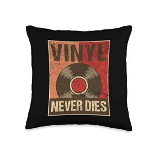 turntable vinyl records music never dies/album music vinyl records retro design throw pillow, 16x16, multicolor
