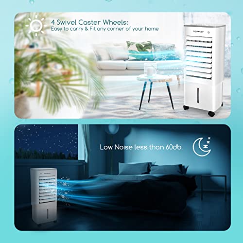 Aigostar 3-in-1 Evaporative Air Cooler with 3 Modes, Fan/Cooling/Humidifier, 72° Wide Oscillation, 1.8 Gallons Visualized Water Tank, Cooling Fan Swamp Cooler for Home Room, White