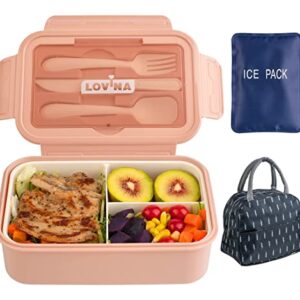 Bento Box Adult Lunch Box, 37OZ Bento box for Adults Kids With Ice Pack 6 Liter Insulated Lunch Bag Set, With Built-in Utensils, Leakproof, Durable, BPA-Free and Food-Safe Materials(Pink)