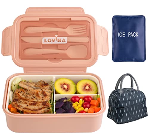 Bento Box Adult Lunch Box, 37OZ Bento box for Adults Kids With Ice Pack 6 Liter Insulated Lunch Bag Set, With Built-in Utensils, Leakproof, Durable, BPA-Free and Food-Safe Materials(Pink)