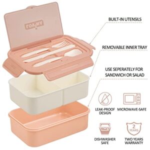 Bento Box Adult Lunch Box, 37OZ Bento box for Adults Kids With Ice Pack 6 Liter Insulated Lunch Bag Set, With Built-in Utensils, Leakproof, Durable, BPA-Free and Food-Safe Materials(Pink)