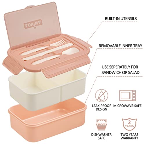 Bento Box Adult Lunch Box, 37OZ Bento box for Adults Kids With Ice Pack 6 Liter Insulated Lunch Bag Set, With Built-in Utensils, Leakproof, Durable, BPA-Free and Food-Safe Materials(Pink)