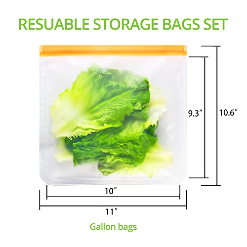 ZZWILLB Reusable Ziplock Bags Silicone - 6 Pack Reusable Freezer Bags - Leakproof Reusable Sandwich Bags BPA Free Snack Bags for Kids - Travel/Home Food Storage Bags