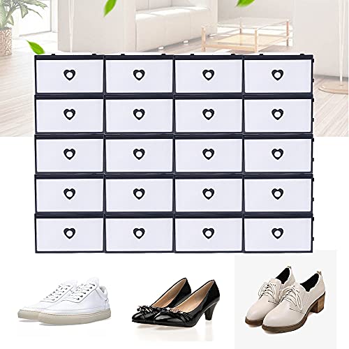 20 Pack Shoe Storage Boxes, Clear Plastic Stackable Foldable Shoe Organizer Bins, Drawer Type Front Opening Shoe Sneaker Holder Containers