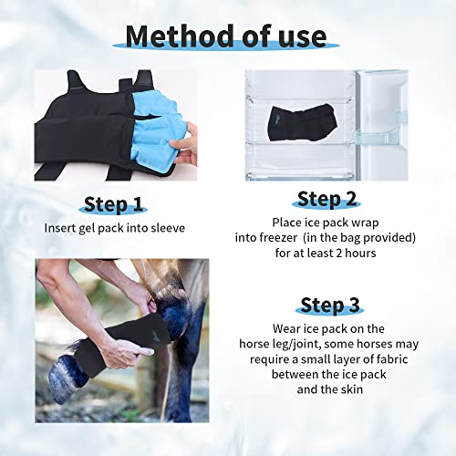 NEWGO Horse Ice Pack Reusable Horse Leg Wrap for Injury, Cooling Horse Knee Wrap Full Coverage Leg Ice Boot Cold Pack 1 Wrap with 2 Gel Packs for Knee, Legs, Boots, and Hooves