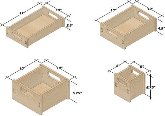 Bush Acres DANI- Montessori Storage Bins Set of 4 - Wooden Storage Boxes - Unfinished wood crate containers for organizing and storing