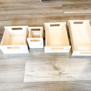 Bush Acres DANI- Montessori Storage Bins Set of 4 - Wooden Storage Boxes - Unfinished wood crate containers for organizing and storing