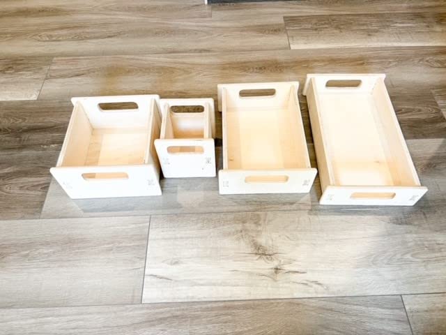 Bush Acres DANI- Montessori Storage Bins Set of 4 - Wooden Storage Boxes - Unfinished wood crate containers for organizing and storing