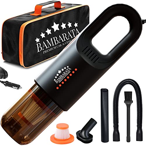 BAMBARATA Car Vacuum Cleaner - Optimized High Power, Handheld Vacuums 3 Gifted ATCH & Bag-12V, Auto Accessories Kit for Interior Detailing for Mom, Dad Aspiradora de Carro Black