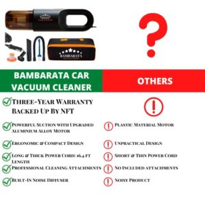 BAMBARATA Car Vacuum Cleaner - Optimized High Power, Handheld Vacuums 3 Gifted ATCH & Bag-12V, Auto Accessories Kit for Interior Detailing for Mom, Dad Aspiradora de Carro Black