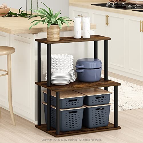 Furinno Turn-N-Tube 3-Tier Toolless Kitchen Storage Shelf, Amber Pine/Black