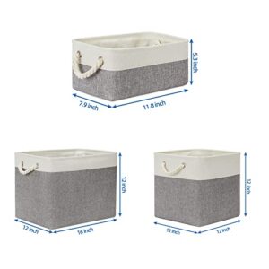 Temary Fabric Baskets Small Storage Baskets Large Baskets for Home (White&Grey, 6Pack-11.8Lx7.9Wx5.3H, 2Pack-16Lx12Wx12H, 4Pack-12Lx12Wx12H)