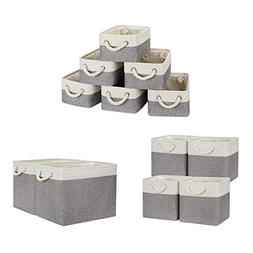 Temary Fabric Baskets Small Storage Baskets Large Baskets for Home (White&Grey, 6Pack-11.8Lx7.9Wx5.3H, 2Pack-16Lx12Wx12H, 4Pack-12Lx12Wx12H)