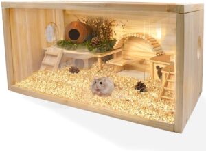 rubor wooden hamster cage mice and rat habitat small animal habitat for rabbits, guinea pigs, chinchillas with openable top and large acrylic sheets
