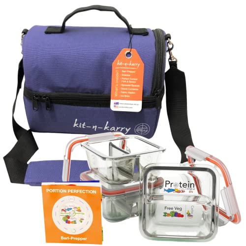 Portion Perfection Bariatric Kit-N-Karry Insulated Bariatric Lunch Box System with 4 Glass Meal-Prep Bariatric Portion Control Containers, Bariatric Surgery for Gastric Bypass, Sleeve Gastrectomy