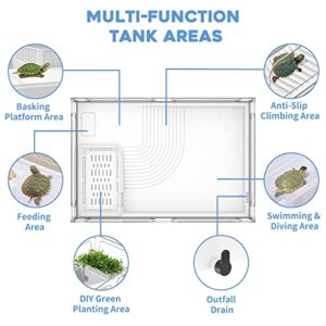 MoonOrange Small Turtle Tank, Turtle Aquarium, Acrylic Turtle Terrarium with Basking Platform, Bottom Drainage, Multi-Function Areas for Turtles, Crabs, Crayfish, Small Reptiles. (White Tank)