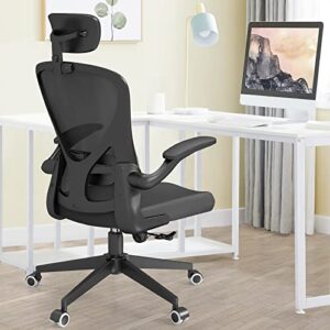 wayaon office chair ergonomic desk chair home mesh high back chairs adjustable lumbar support and headrest with flip-up arms, tilt function, wheel 360 degree swivel computer chair