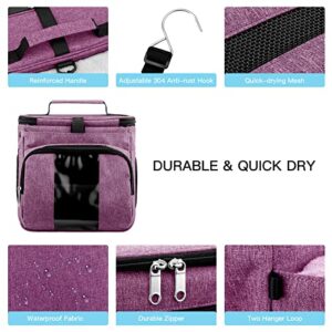 Bukere Portable Shower Caddy College Dorm Room Essential, Shower Caddy Tote Bag for Student, Girl, Women, Separate Compartment, Large Capacity, Quick Dry Mesh Base for Travel, Gym, Camp, Purple