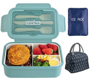 bento box adult lunch box, 37oz bento box for adults kids with ice pack 6 liter insulated lunch bag set, with built-in utensils, leakproof, durable, bpa-free and food-safe materials(light blue)