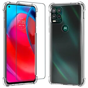 vaks crystal clear compatible with moto g stylus 5g (2021) case with tempered glass screen protector [shockproof corners] slim thin soft tpu phone case,crystal clear
