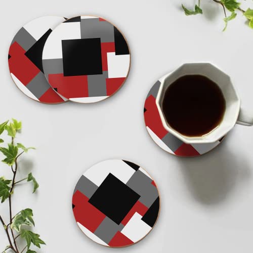 kasader Coasters for Drinks 4 Pcs Cork Coasters Absorbent Heat Resistant Coaster Premium Home Decor Housewarming Gifts - Red Black Grey Modern Art, 3.93in